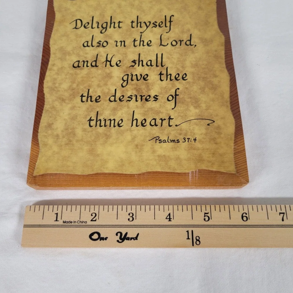 Vtg Psalms 37:4 Wood Plaque Wall Art Delight Thyself In The Lord Scripture Verse